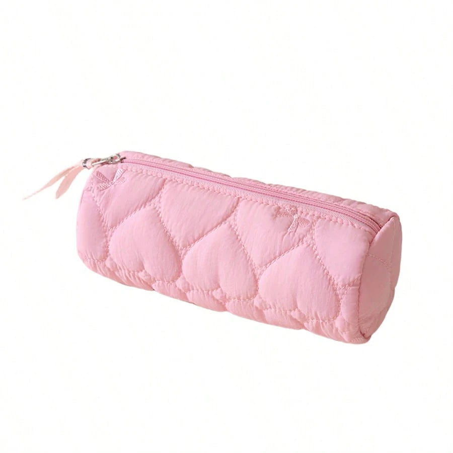 Love Bow Multifunctional Cylindrical Storage Bag, Cosmetic Organizer, Student Pencil Case, Portable Travel Makeup Bag