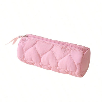 Love Bow Multifunctional Cylindrical Storage Bag, Cosmetic Organizer, Student Pencil Case, Portable Travel Makeup Bag