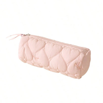 Love Bow Multifunctional Cylindrical Storage Bag, Cosmetic Organizer, Student Pencil Case, Portable Travel Makeup Bag