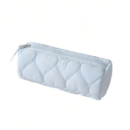 Love Bow Multifunctional Cylindrical Storage Bag, Cosmetic Organizer, Student Pencil Case, Portable Travel Makeup Bag