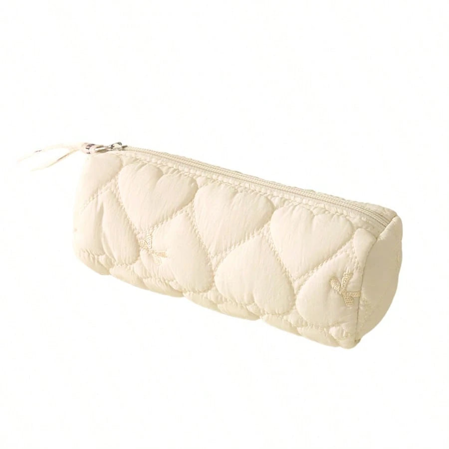 Love Bow Multifunctional Cylindrical Storage Bag, Cosmetic Organizer, Student Pencil Case, Portable Travel Makeup Bag