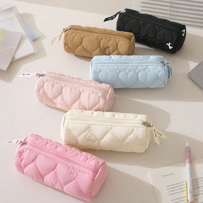 Love Bow Multifunctional Cylindrical Storage Bag, Cosmetic Organizer, Student Pencil Case, Portable Travel Makeup Bag
