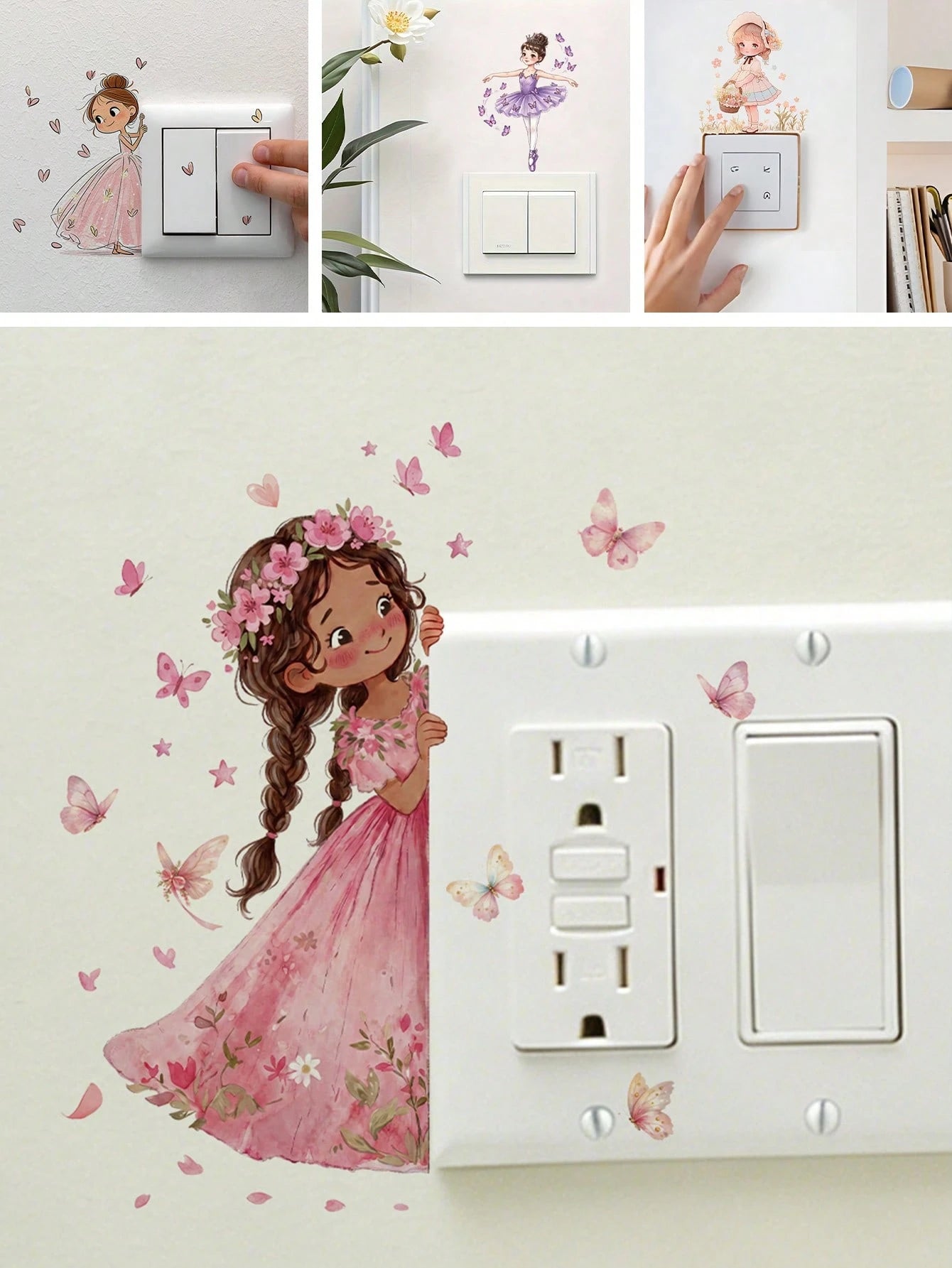 Lovely Little Girl PVC Wall Stickers Easy Install, Pretty Switch Decor For Kids Room & Kindergarten