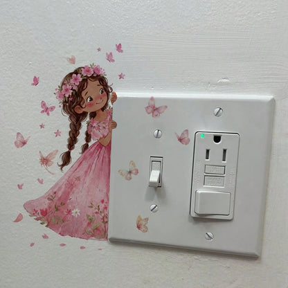 Lovely Little Girl PVC Wall Stickers Easy Install, Pretty Switch Decor For Kids Room & Kindergarten