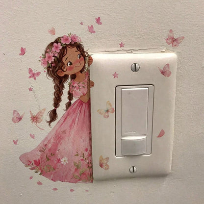 Lovely Little Girl PVC Wall Stickers Easy Install, Pretty Switch Decor For Kids Room & Kindergarten