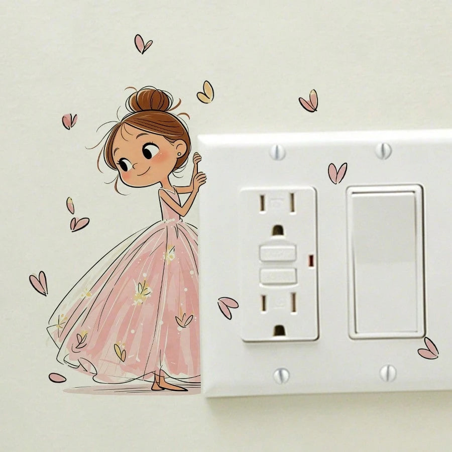 Lovely Little Girl PVC Wall Stickers Easy Install, Pretty Switch Decor For Kids Room & Kindergarten