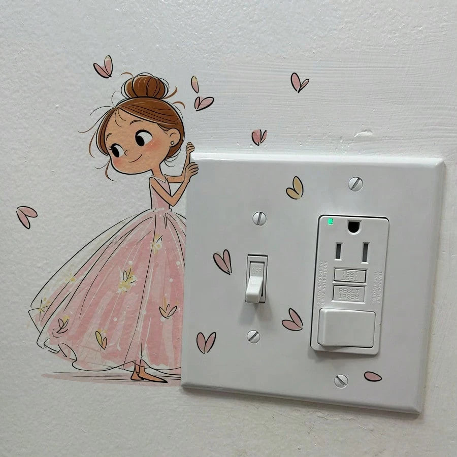 Lovely Little Girl PVC Wall Stickers Easy Install, Pretty Switch Decor For Kids Room & Kindergarten