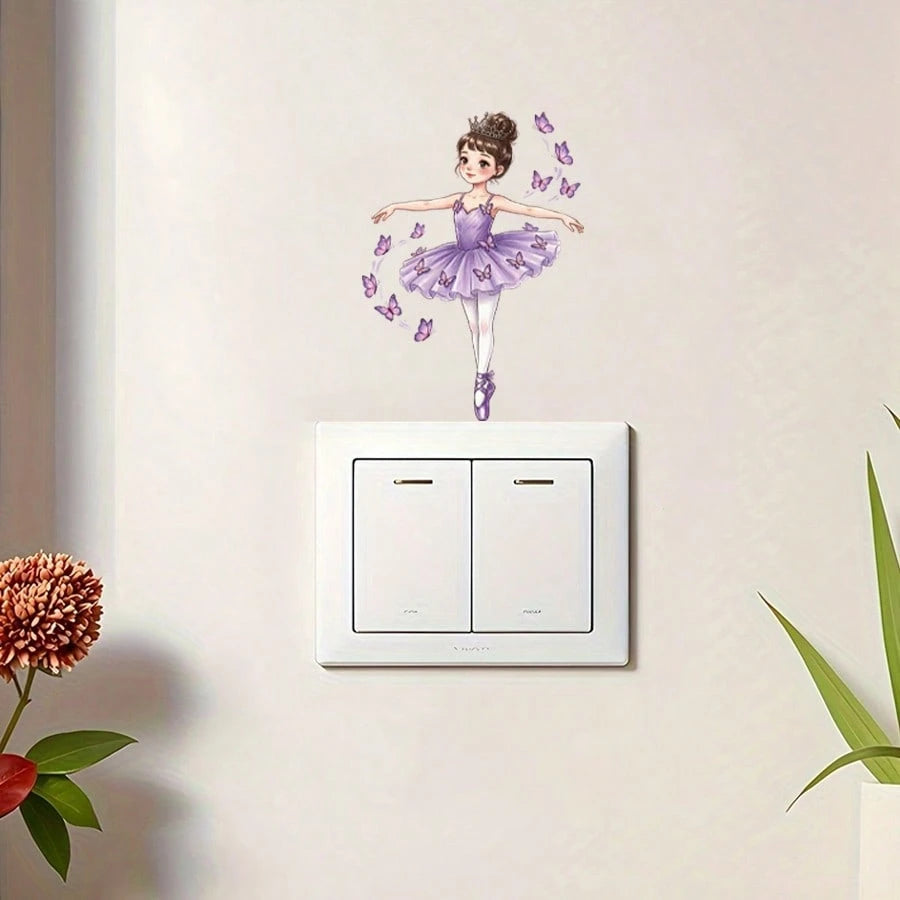 Lovely Little Girl PVC Wall Stickers Easy Install, Pretty Switch Decor For Kids Room & Kindergarten