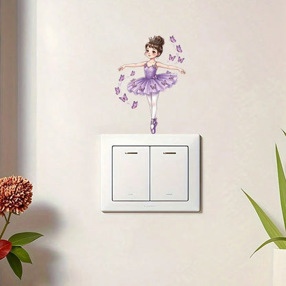 Lovely Little Girl PVC Wall Stickers Easy Install, Pretty Switch Decor For Kids Room & Kindergarten