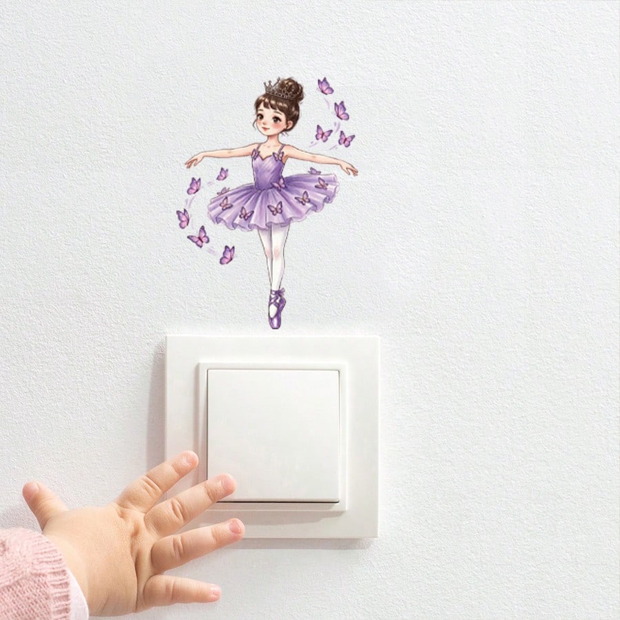 Lovely Little Girl PVC Wall Stickers Easy Install, Pretty Switch Decor For Kids Room & Kindergarten