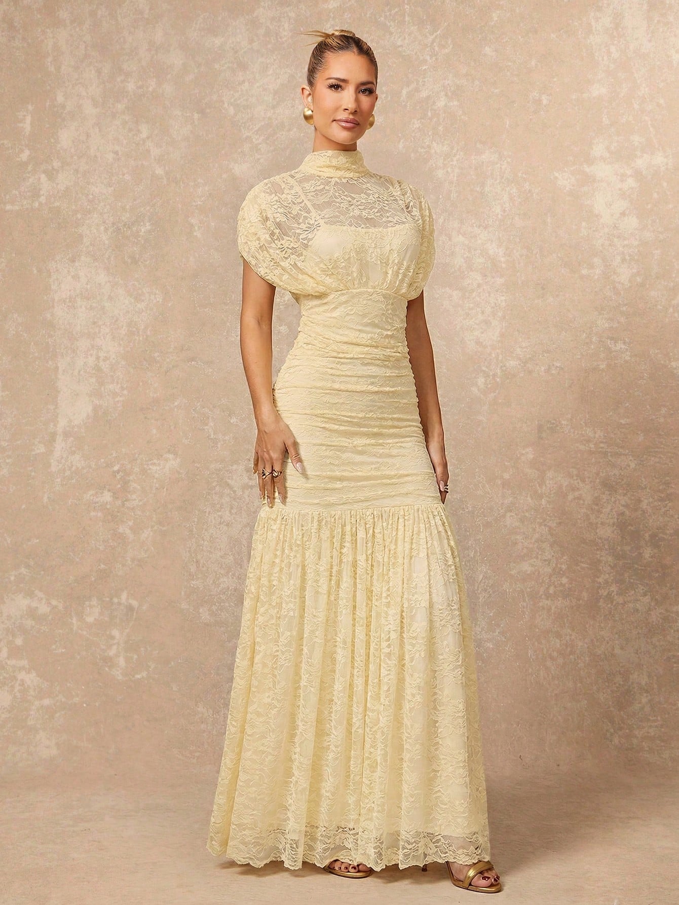 Lumalex Women's Elegant Summer Pale Yellow Lace Dress,Tea Party Gender Reveal Wedding Guest Formal Graduation Soiree Beach Quiet Luxury Striking Party Flair