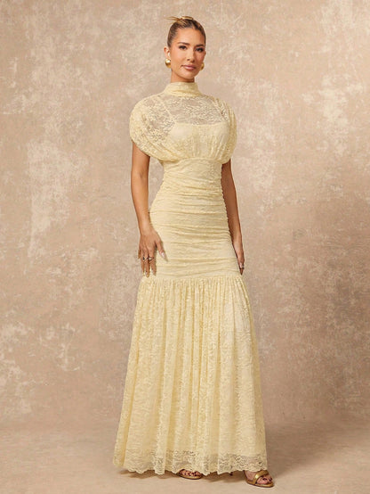 Lumalex Women's Elegant Summer Pale Yellow Lace Dress,Tea Party Gender Reveal Wedding Guest Formal Graduation Soiree Beach Quiet Luxury Striking Party Flair