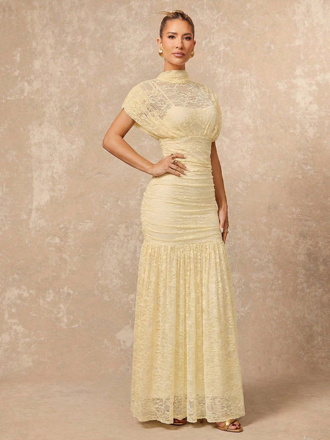 Lumalex Women's Elegant Summer Pale Yellow Lace Dress,Tea Party Gender Reveal Wedding Guest Formal Graduation Soiree Beach Quiet Luxury Striking Party Flair