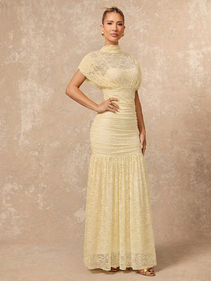 Lumalex Women's Elegant Summer Pale Yellow Lace Dress,Tea Party Gender Reveal Wedding Guest Formal Graduation Soiree Beach Quiet Luxury Striking Party Flair