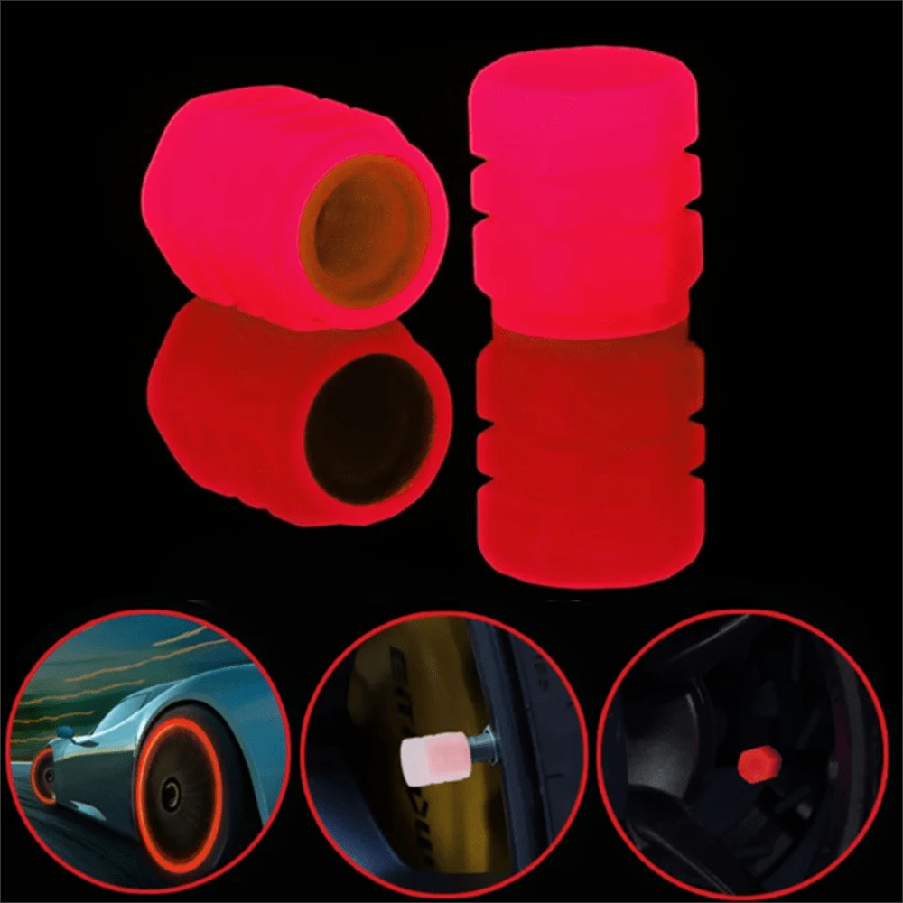 Luminous Valve Caps Fluorescent Night Car Tire Valve Caps Motorcycle Bike Glowing Decor Wheel Nozzles Tyre Cap Car Accessories