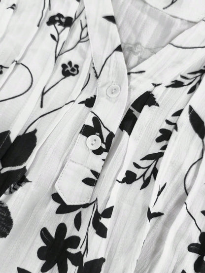LUNE CURVE Plus Size Women Plant Print Cap Sleeve Shirt