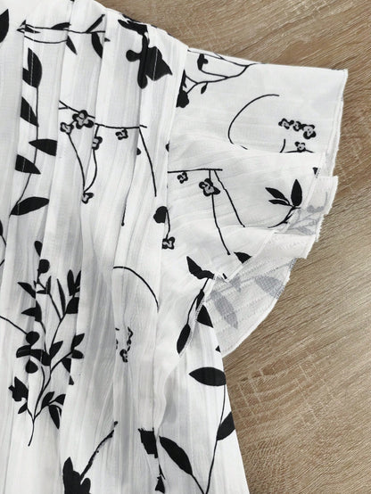 LUNE CURVE Plus Size Women Plant Print Cap Sleeve Shirt