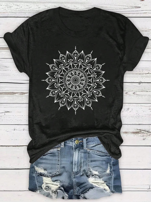 LUNE Plus Size Women Casual Floral Print T-Shirt, Summer