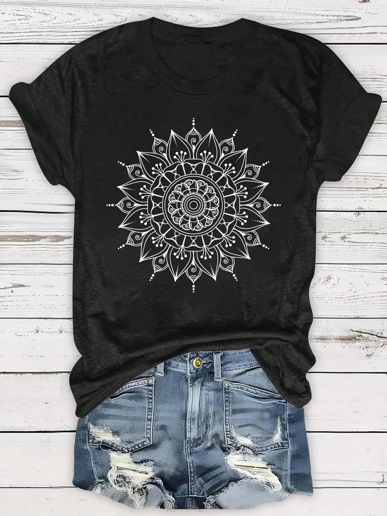 LUNE Plus Size Women Casual Floral Print T-Shirt, Summer