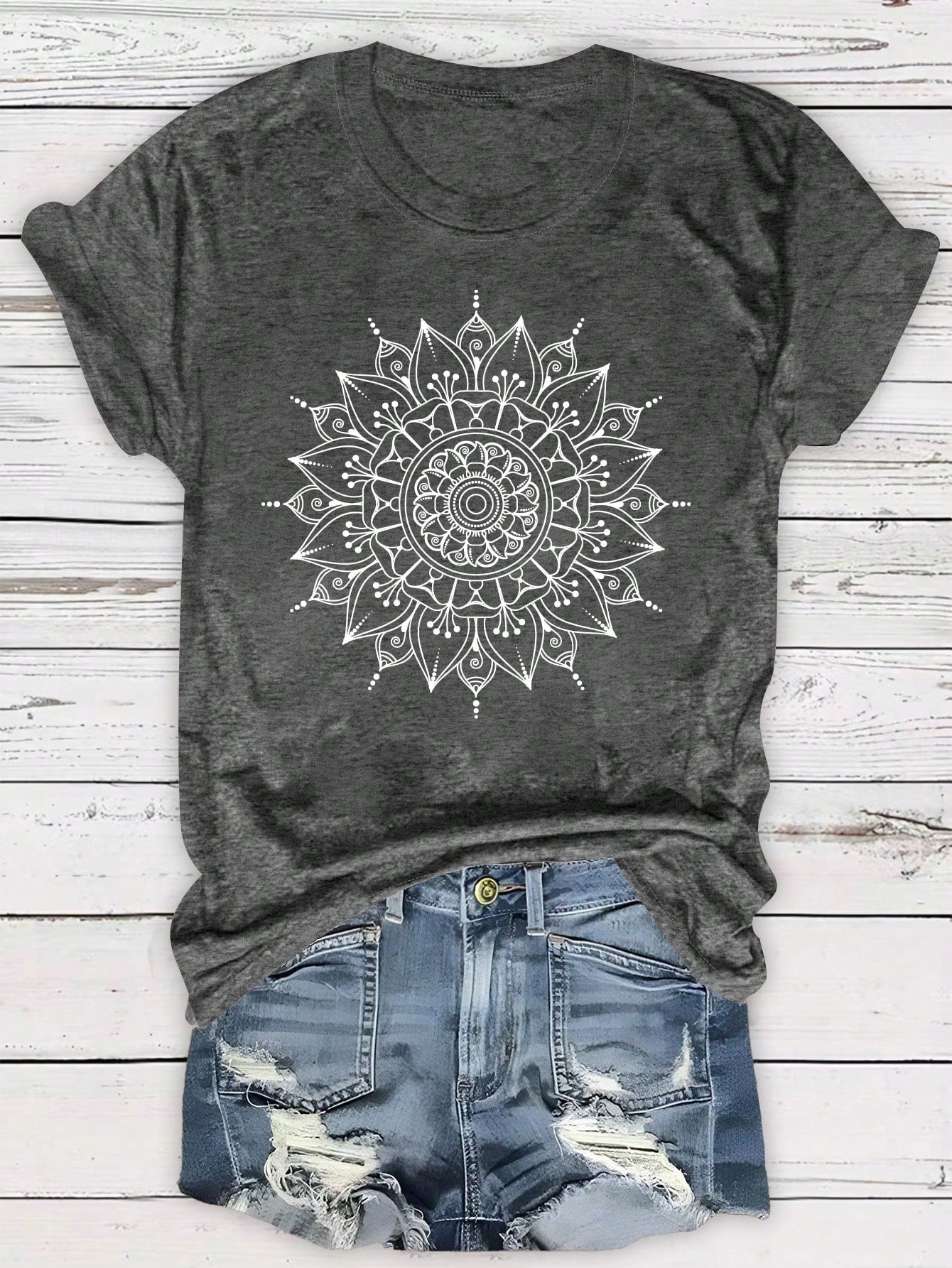 LUNE Plus Size Women Casual Floral Print T-Shirt, Summer