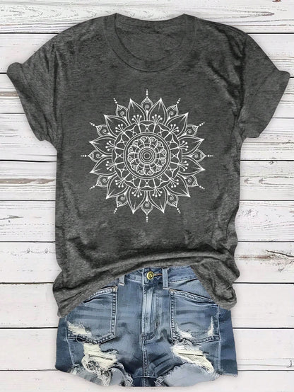 LUNE Plus Size Women Casual Floral Print T-Shirt, Summer