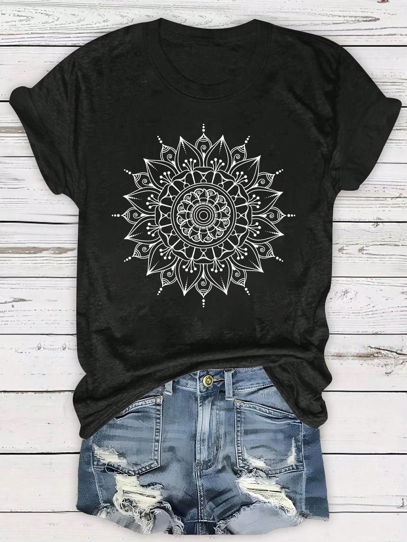 LUNE Plus Size Women Casual Floral Print T-Shirt, Summer