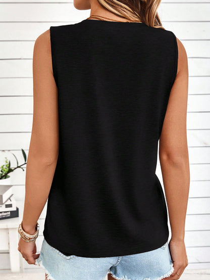 LUNE Plus Size Women's Simple Versatile Triple Color Heart-Shaped V-Neck Tank Top, Suitable For Summer