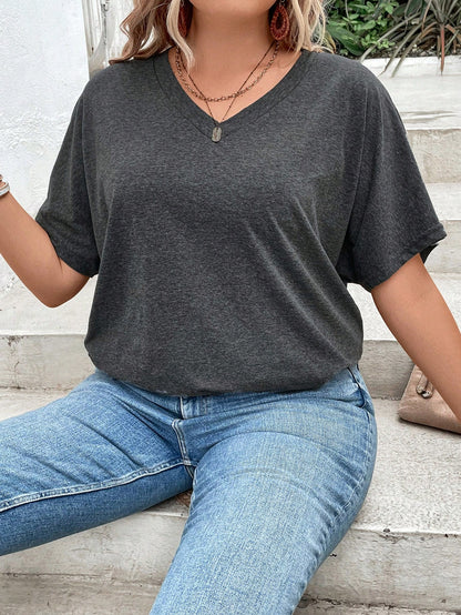 LUNE Plus Solid Ruched Batwing Sleeve Tee