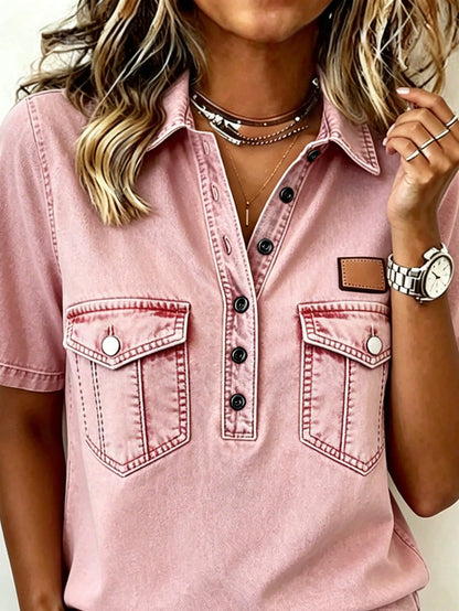 LUNE Recommended Best-Selling Style, Casual Design Polo Collar Women's Short Sleeves, Suitable For Daily Shopping, Dating And Commuting, Loose And Slimming, Versatile Summer Style