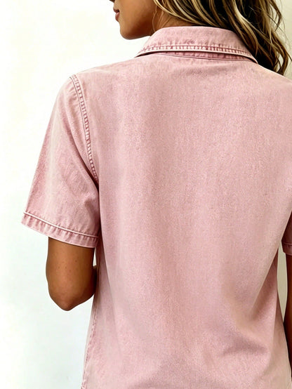 LUNE Recommended Best-Selling Style, Casual Design Polo Collar Women's Short Sleeves, Suitable For Daily Shopping, Dating And Commuting, Loose And Slimming, Versatile Summer Style