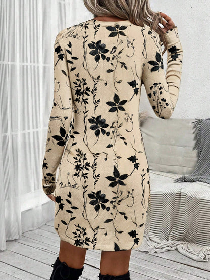 LUNE Women Casual Retro Vintage 70s Floral Print Twist Front Dress For Autumn And Winter Boho Vacation Outfits Chic Date Holiday Black And Beige