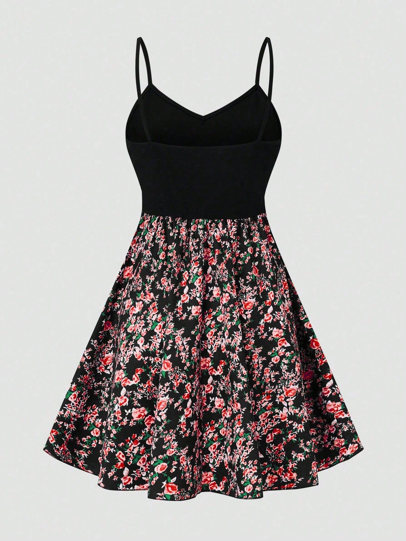 LUNE Women's Ditsy Floral Print Splice Strappy Dress