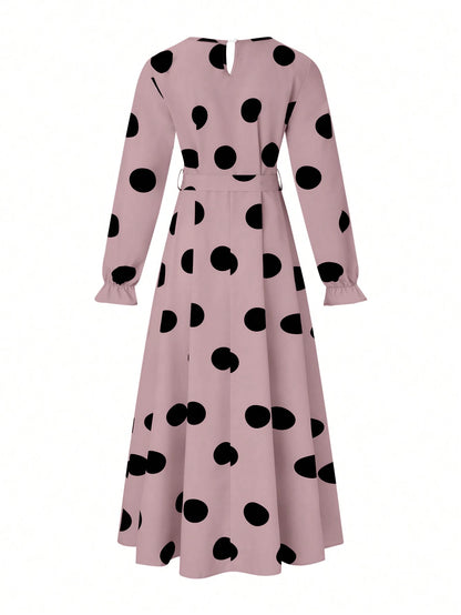 LUNE Women's Simple Polka Dot Printed Daily Dress Maxi Women Outfit Fall Cloth For Women