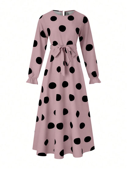 LUNE Women's Simple Polka Dot Printed Daily Dress Maxi Women Outfit Fall Cloth For Women