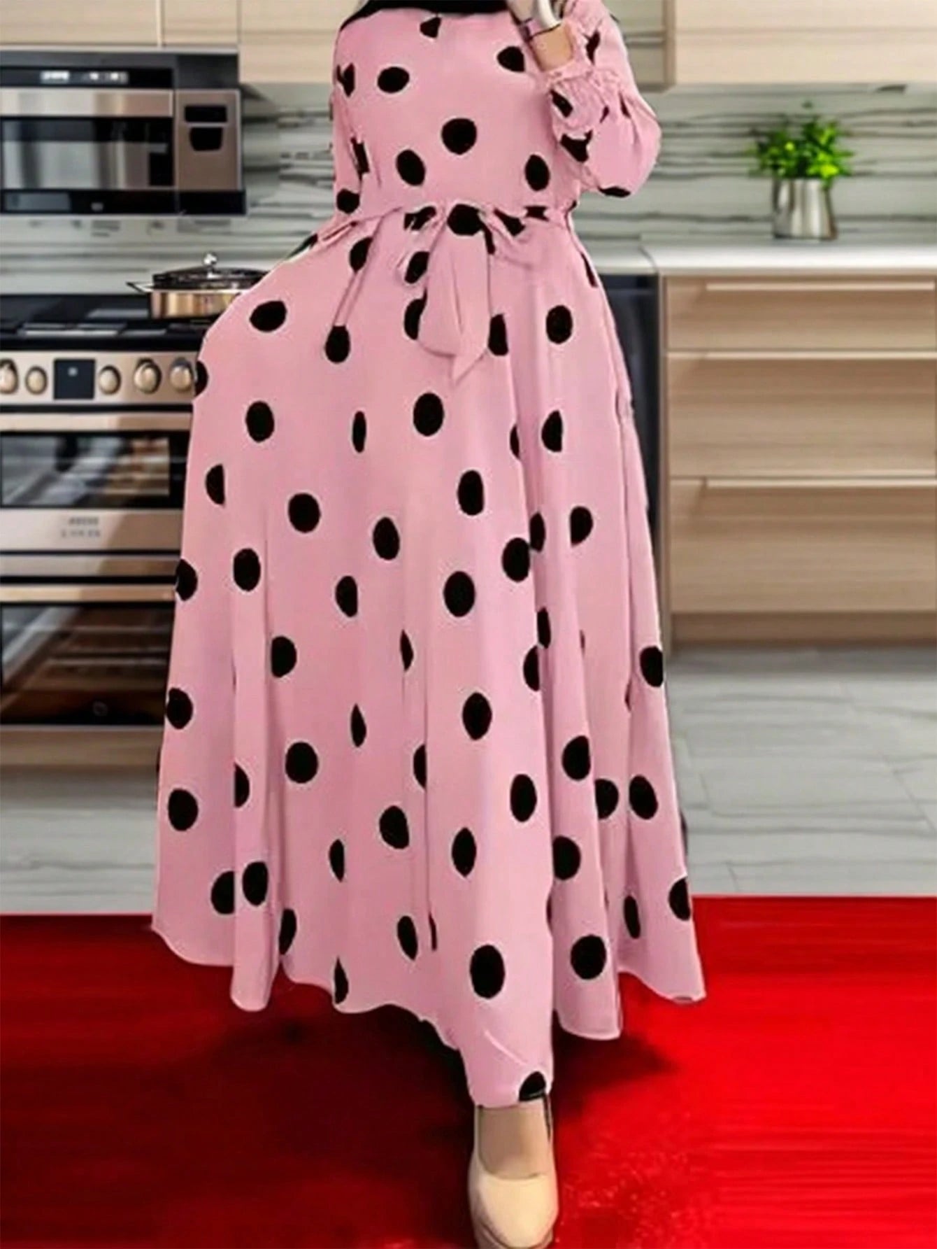 LUNE Women's Simple Polka Dot Printed Daily Dress Maxi Women Outfit Fall Cloth For Women