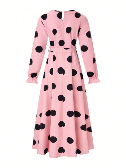 LUNE Women's Simple Polka Dot Printed Daily Dress Maxi Women Outfit Fall Cloth For Women