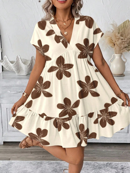 LUNE Women's White Printed Vacation Short Dress Vacation Summer Boho Casual
