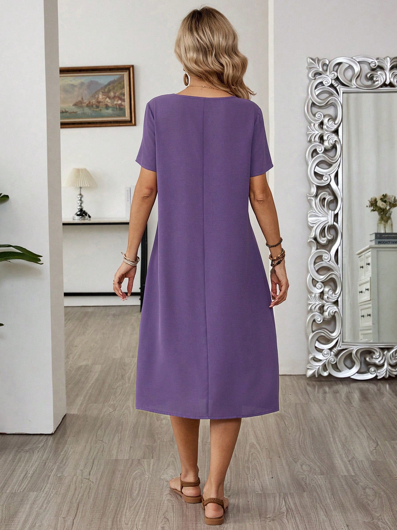 LUNE Women Vacation Casual Plant Printed Short Sleeve Dress