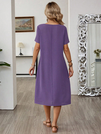 LUNE Women Vacation Casual Plant Printed Short Sleeve Dress