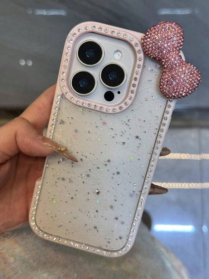 Luxury Bowknot Fashion Crystal Shiny Epoxy Glitter Transparent Phone Case, Compatible With Iphone 17/16 Pro Max/15/14/13, Shock-Proof Protective Frame Hard Acrylic Protective Cover Birthday Gift Party