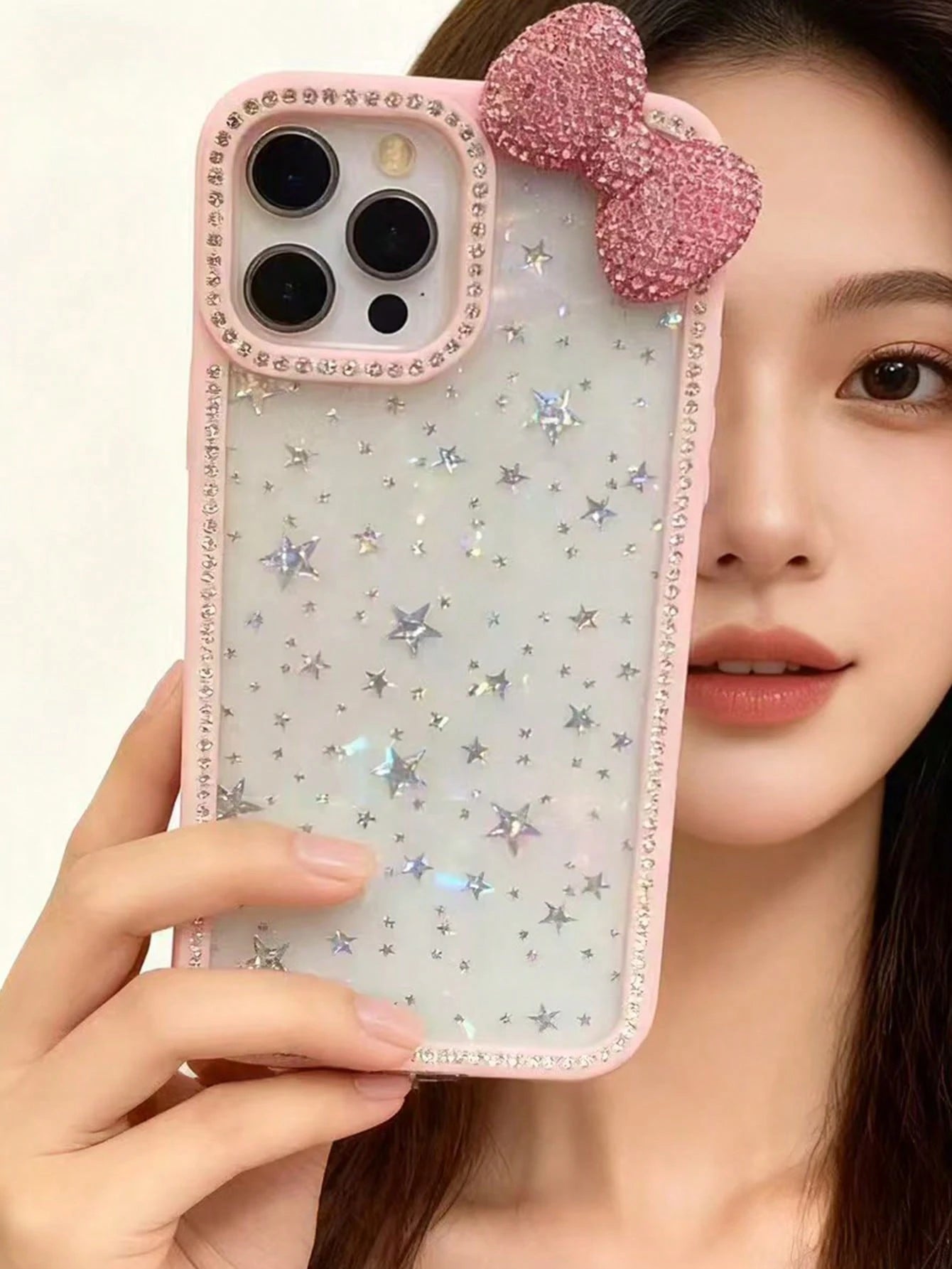 Luxury Bowknot Fashion Crystal Shiny Epoxy Glitter Transparent Phone Case, Compatible With Iphone 17/16 Pro Max/15/14/13, Shock-Proof Protective Frame Hard Acrylic Protective Cover Birthday Gift Party