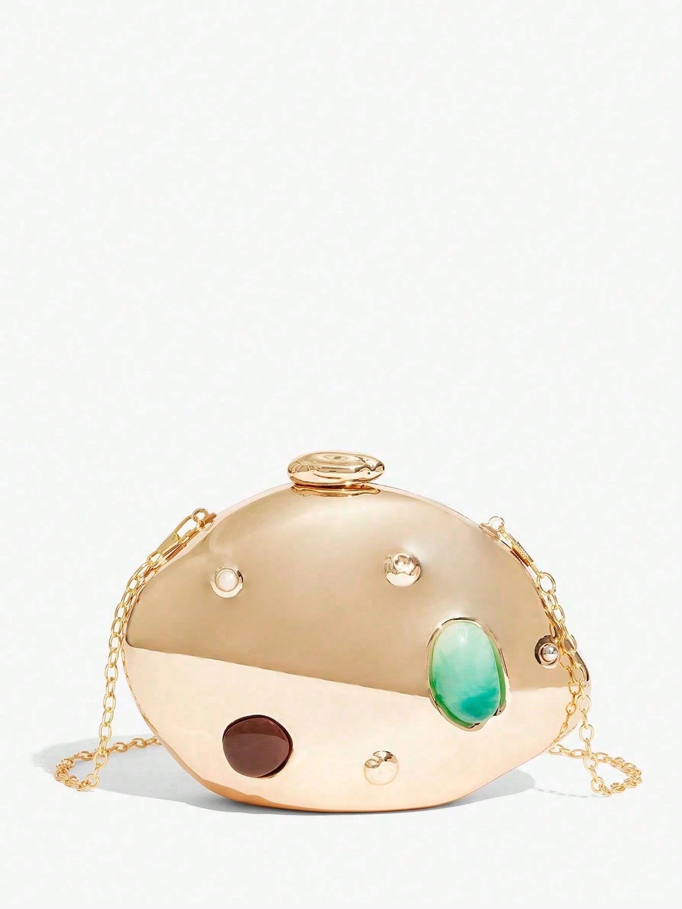 Luxury Gold Hard Box EveningBag Colored Stone Inlay Clutch Crossbody Purse Elegant Perfect For Cocktail Party Prom Club Date Night Birthdaygold Purse