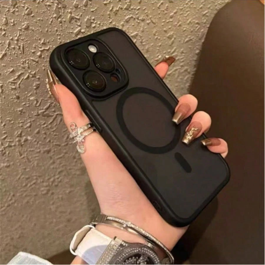 Luxury Matte Wireless Charging Shockproof Phone Case, Compatible With Apple 17/16/15/14/13/12/11 Pro Max S21 22 23 24 25 Plus 25 Ultra, With Semi-Transparent Armor Protective Cover