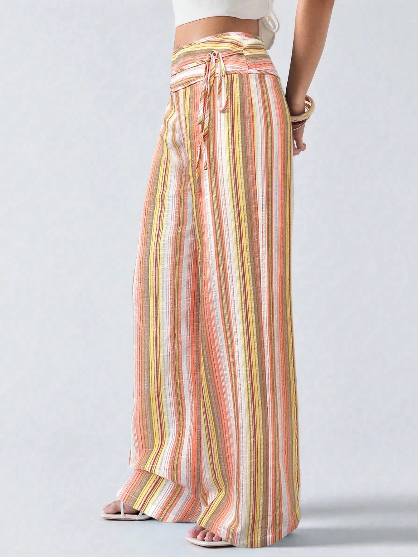 LYSMO Women's Striped Tie-Up Patchwork Long Pants,Cargo Pants