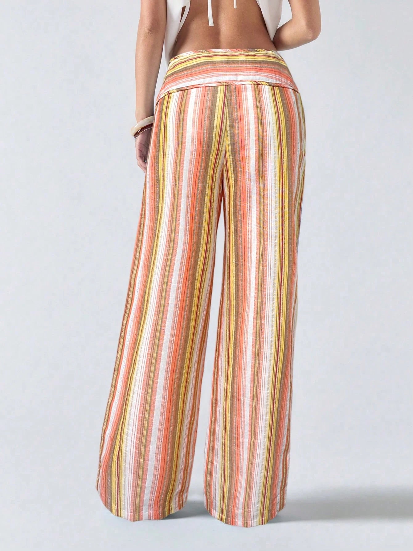 LYSMO Women's Striped Tie-Up Patchwork Long Pants,Cargo Pants