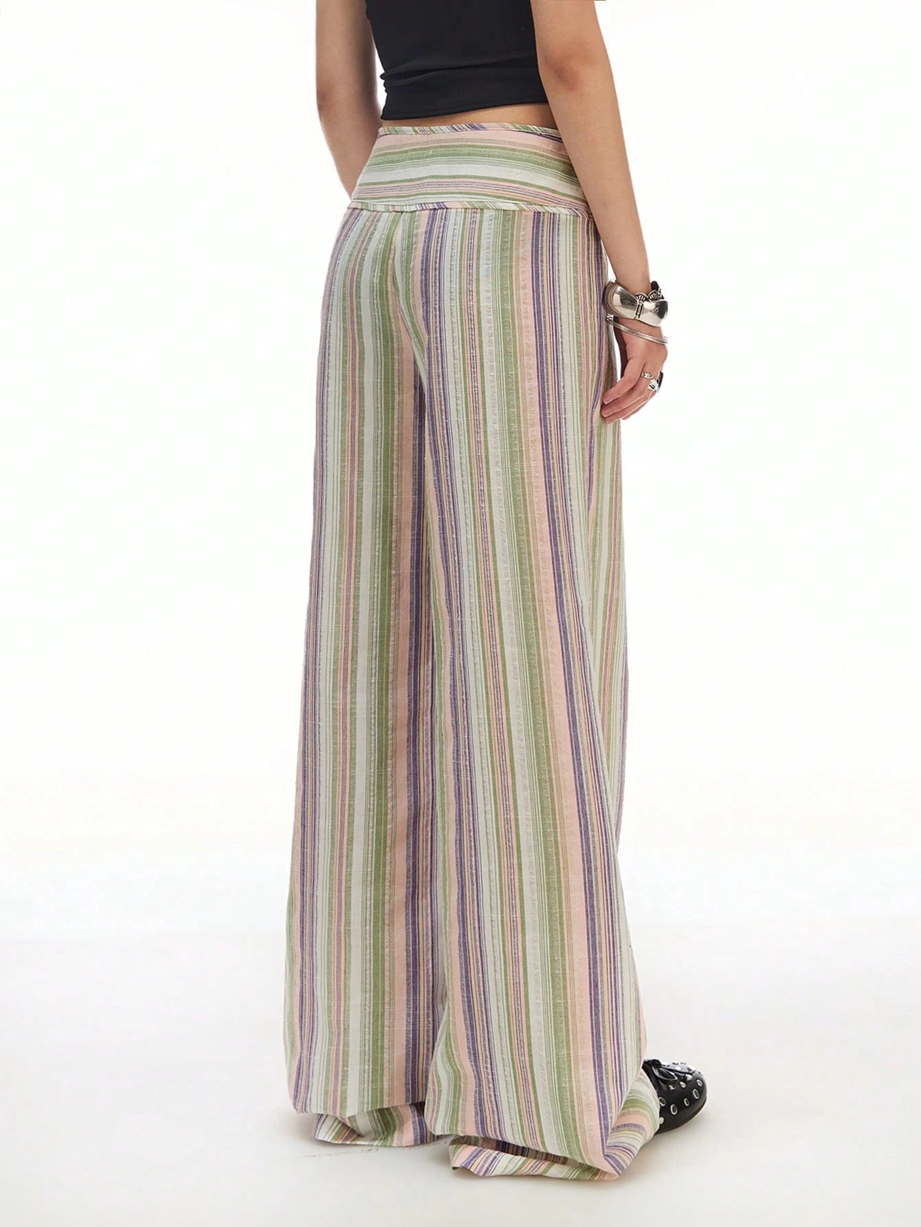 LYSMO Women's Striped Tie-Up Patchwork Long Pants,Cargo Pants