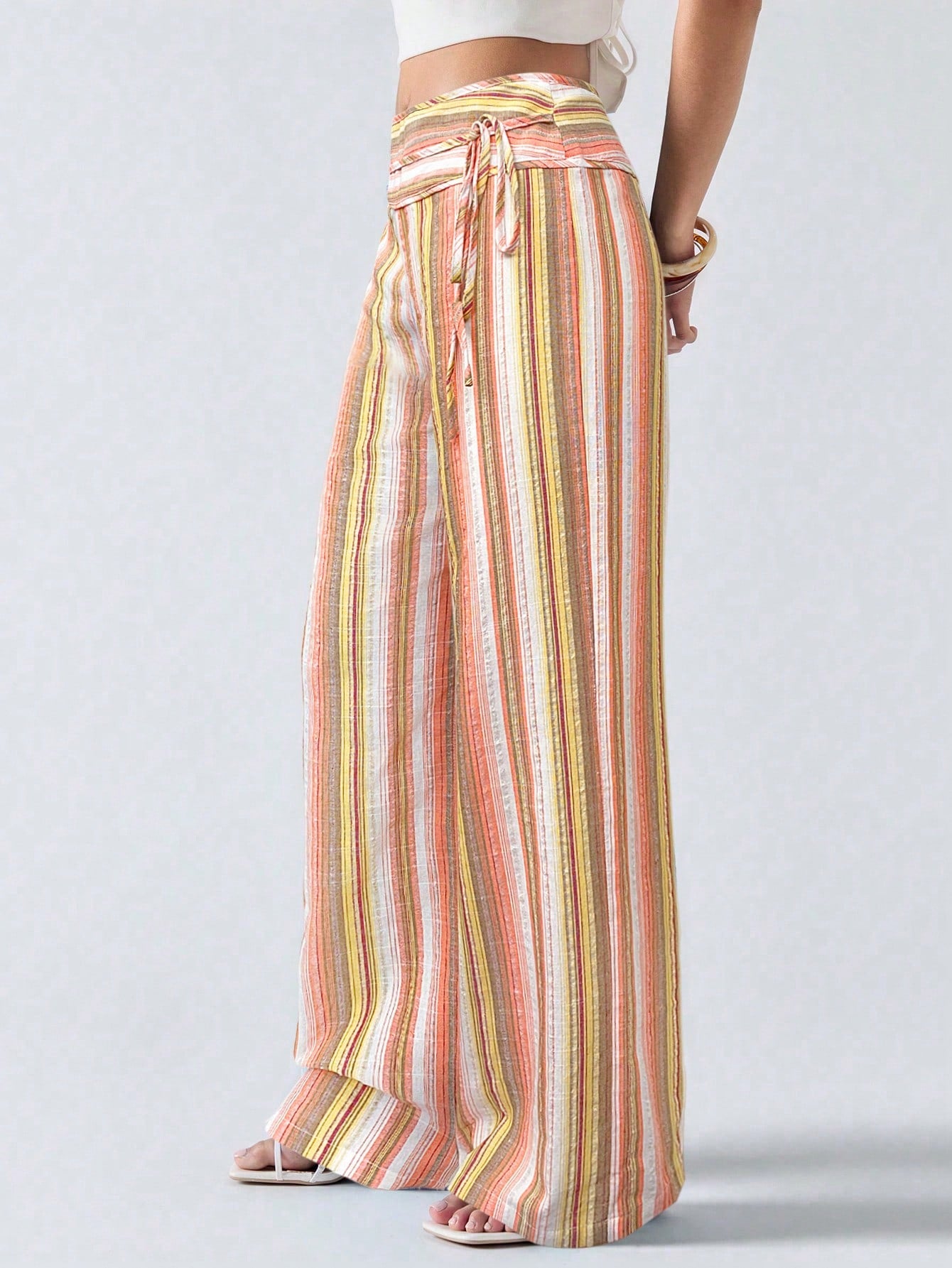 LYSMO Women's Striped Tie-Up Patchwork Long Pants,Cargo Pants
