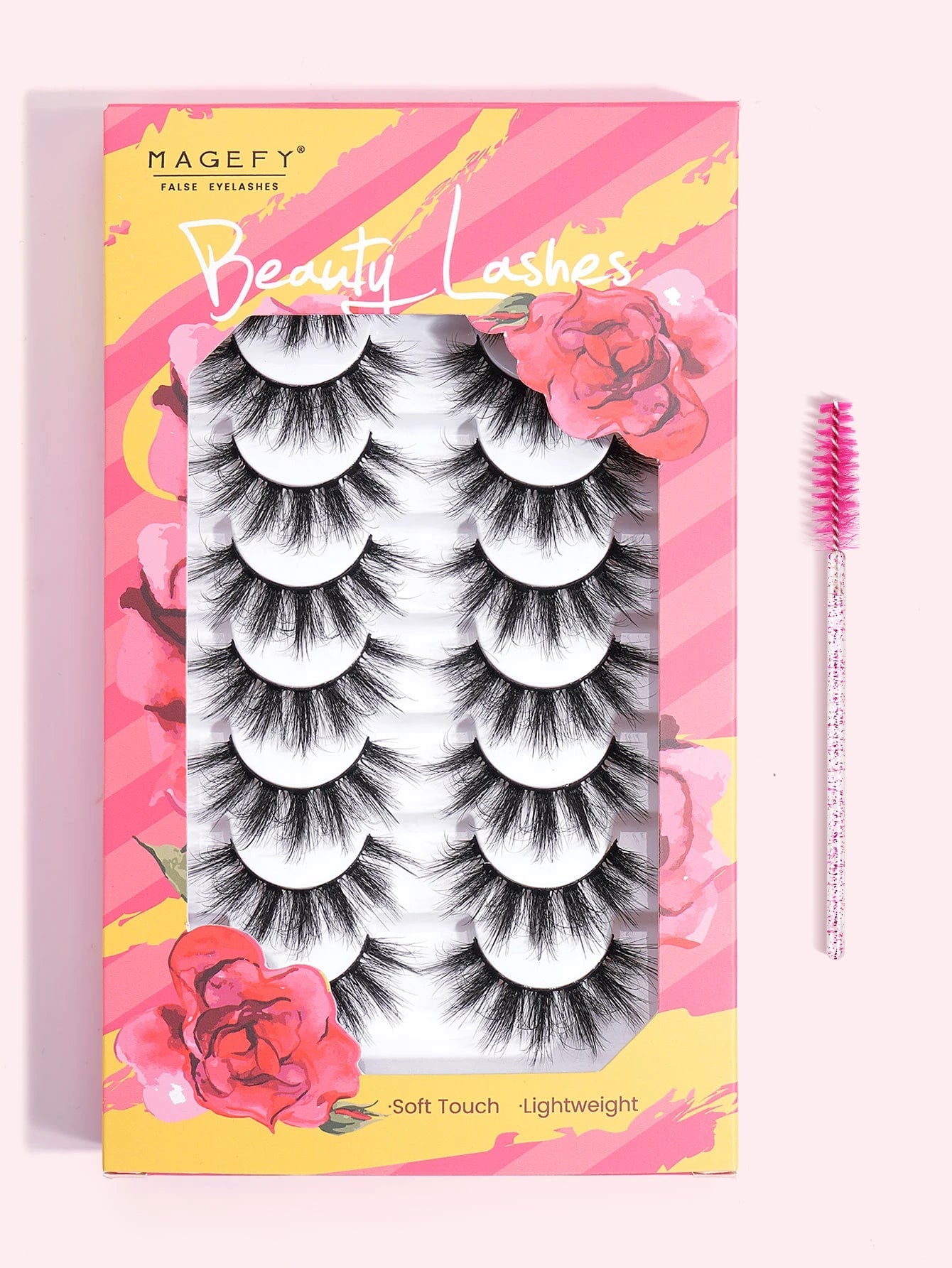 MAGEFY 8Pairs Of Natural Full False Eyelashes&1pc Disposable Eyelash Brush,Fluffy Slim For Everyday Use Manga Eyelashes, Travel Essentials Strip Lashes,Lashes,Eyelashes,Fake Lashes