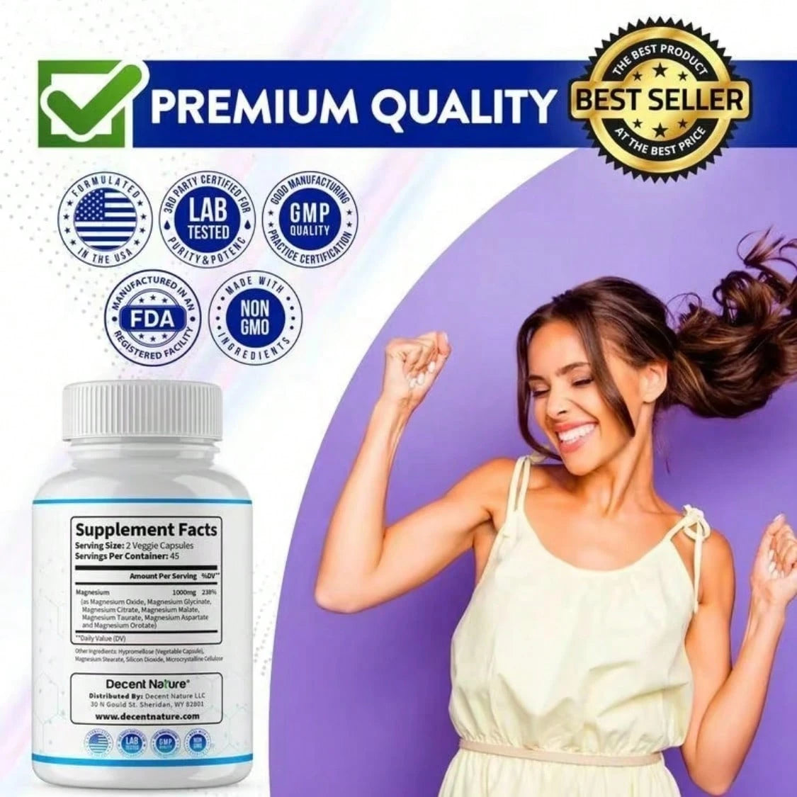 Magnesium Complex 7 Elemental Magnesium Supplement 1000mg – Magnesium Glycinate, Daily Use