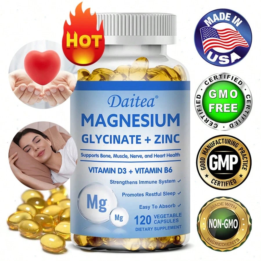 Magnesium Glycinate & Zinc Supplement With Vitamins D3 & B6- Supports Bone Health & Promotes Restful Sleep- 120 Softgels